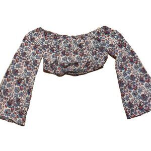 Billabong White Floral Crop Tube Top Womens Large Multicolor Long Sleeve